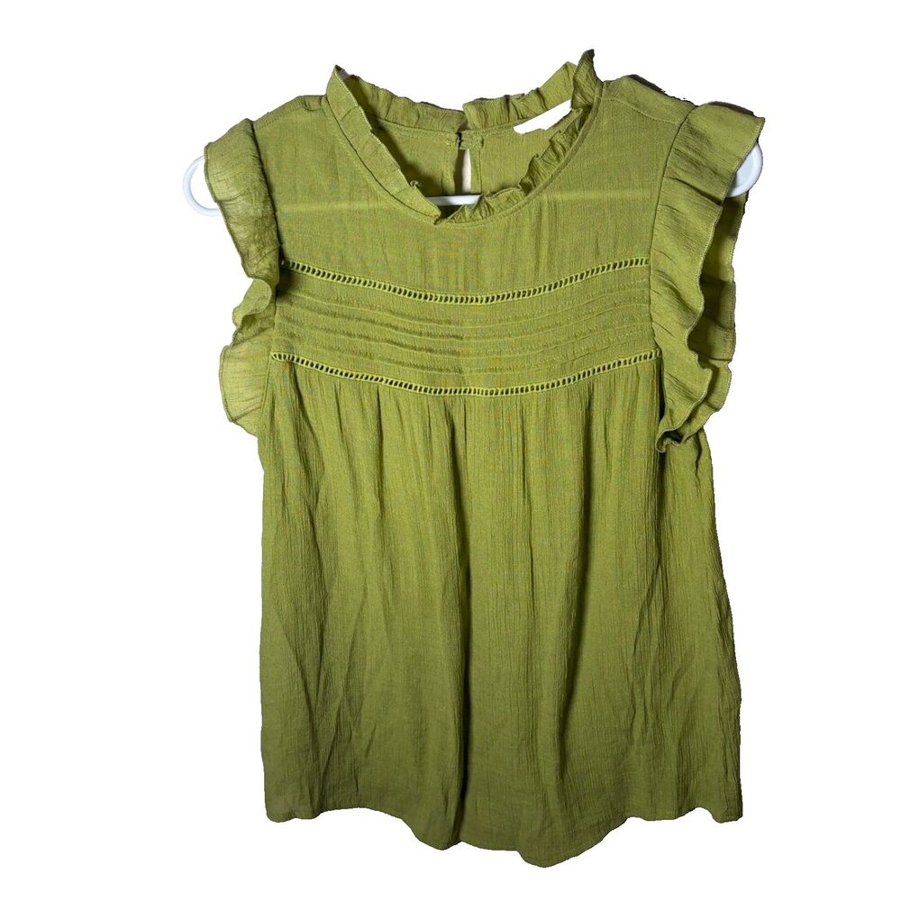 Parallel Skies Blouse Women's Small Green Ruffle Sheer Casual Lightweight Top